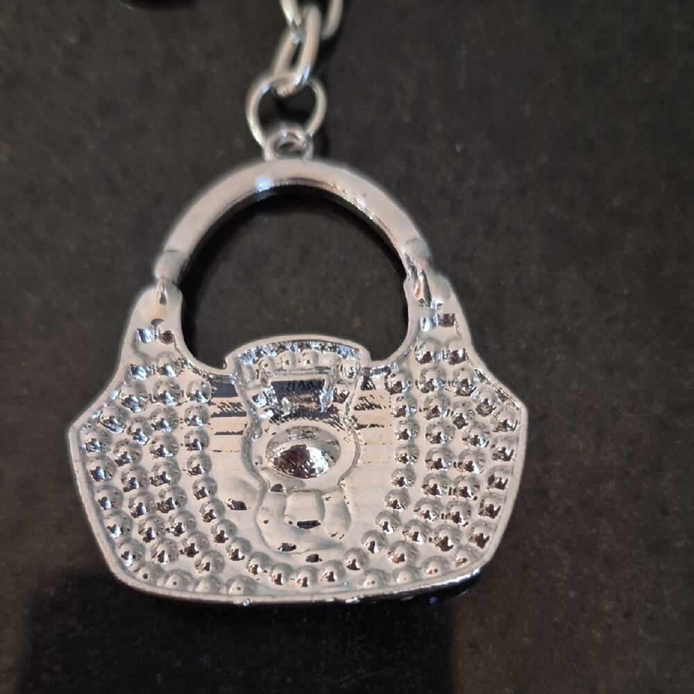 Purse Shaped Bag Charm Key Charm Red and Silver Handbag Keychain - Picture 4 of 8